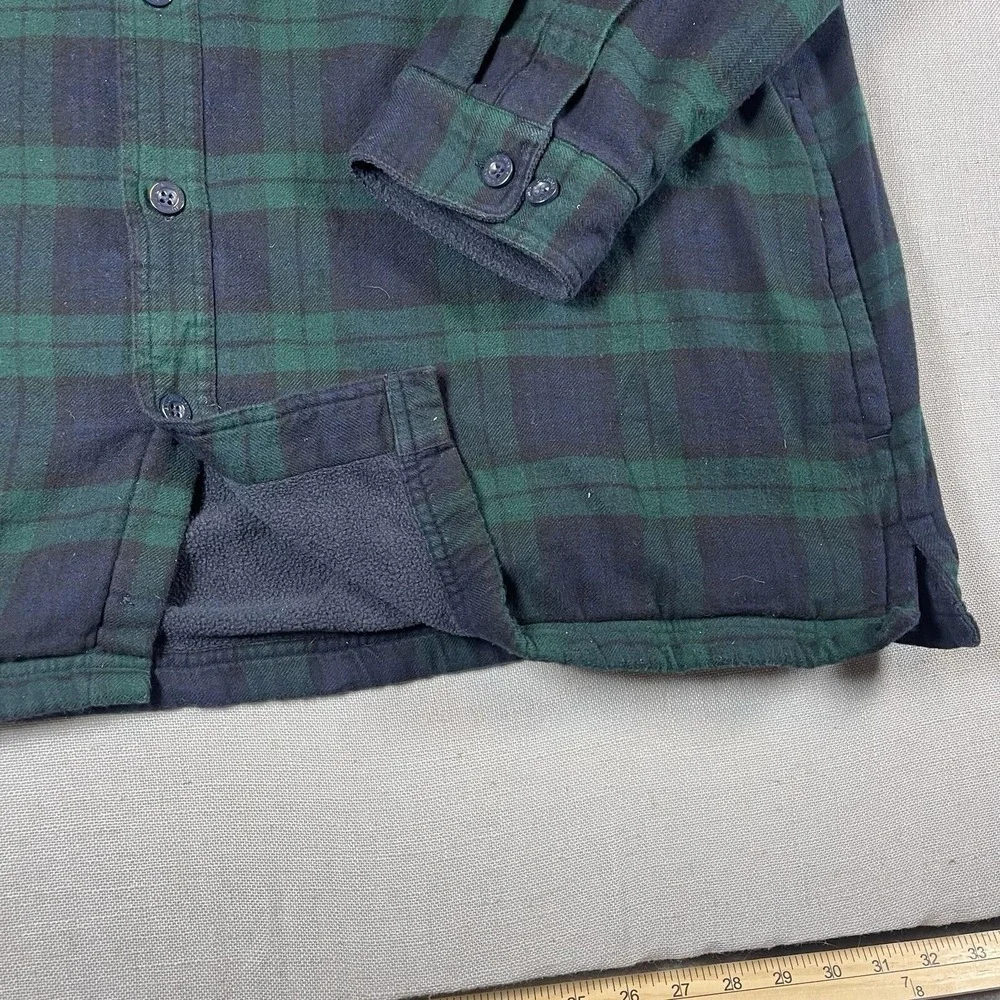 LL Bean Flannel Shirt Jacket Mens XL Fleece‎ Lined Green Tartan Plaid